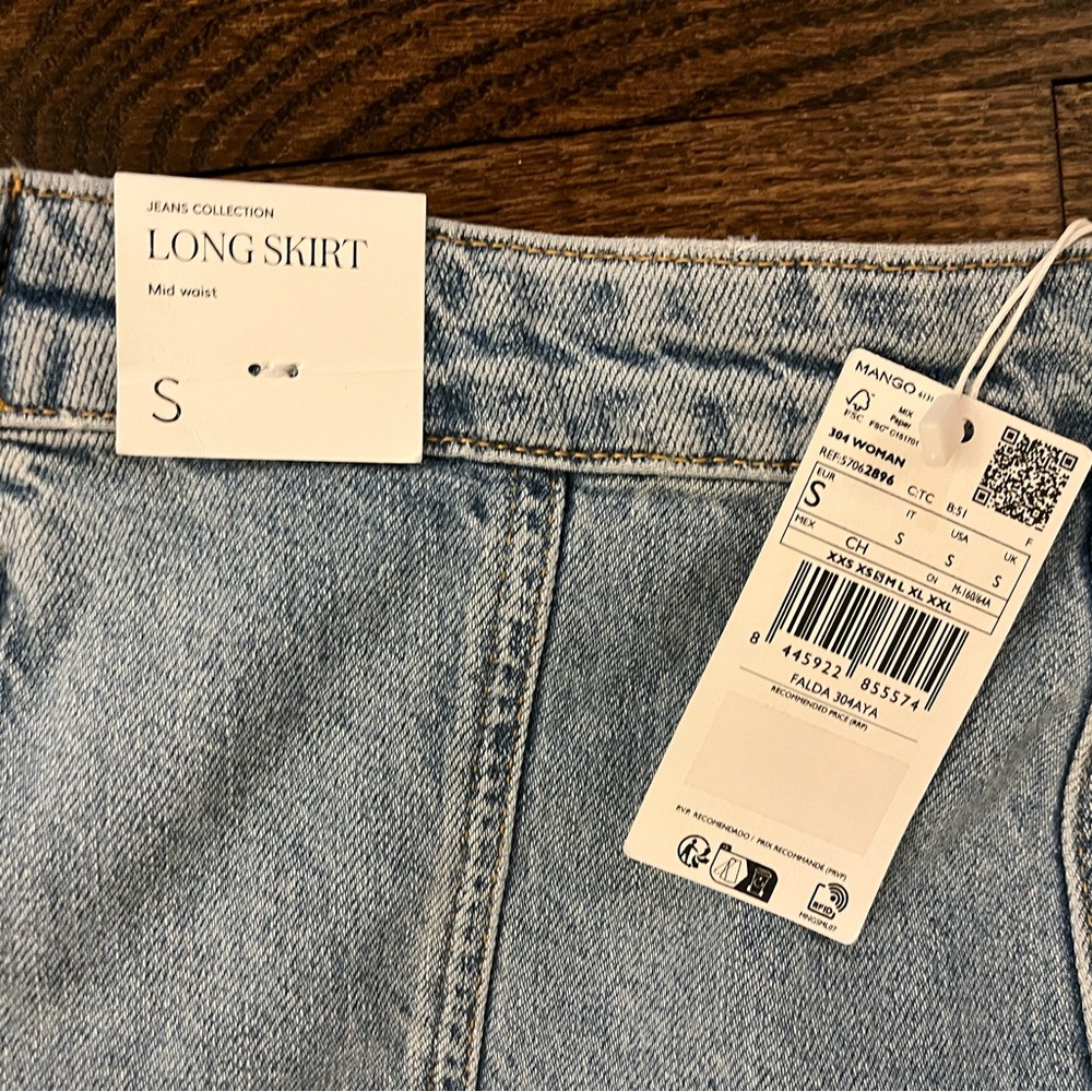 Mango Light Blue Denim Long Skirt